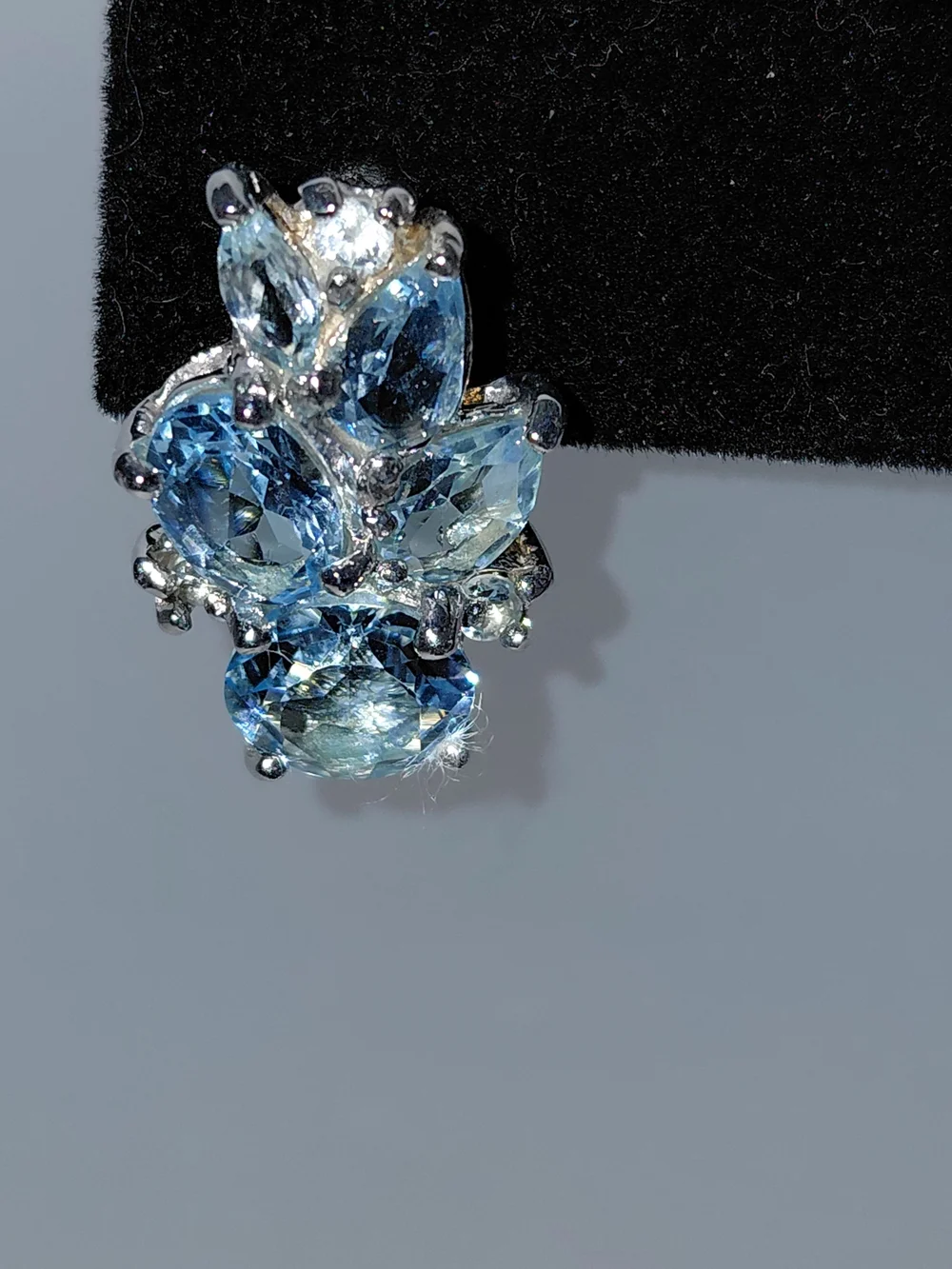 Blue Aquamarine SS 925 Cluster Halo Pierced Earrings